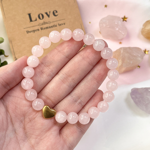 Bracciale elastico in quarzo rosa naturale con ciondolo a cuore - Regalo <span class=keywords><strong>di</strong></span> gioielli per tutti i giorni e San Valentino per migliorare amore, armonia e affinità - Product Image 4