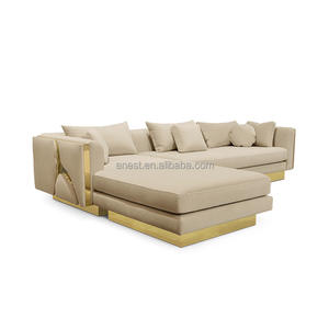 أريكة قطاعية فاخرة مخصصة على شكل حرف L مصنوعة من القماش مع حشوة إسفنجية لغرفة المعيشة وأثاث الفنادق والفلل - Product Image 3