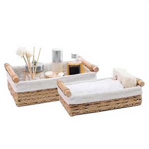 Natural Rattan Storage Baskets With Handles Rectangle Nordic Style For Bathrooms Neatening Organization - Product Image 1