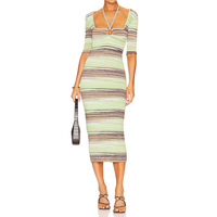 OLAESA Robes tricotées pour femmes Robe multi-élégante en tricot extensible à demi-manches Robe midi en tricot Robe d'été à licou