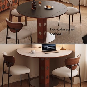 Table à manger ronde moderne 120cm 130cm avec plateau <span class=keywords><strong>en</strong></span> pierre frittée et base <span class=keywords><strong>en</strong></span> <span class=keywords><strong>bois</strong></span> massif, table de luxe pour la maison, la cuisine, le salon - Product Image 4
