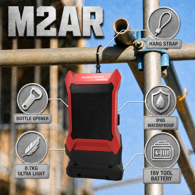 Wall Mount Jobsite BT Speaker 18V Tool Battery Powered IP65 Waterproof Outdoor