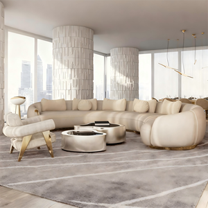 طقم أثاث فاخر إيطالي الصنع، أريكة فاخرة لغرفة المعيشة مصنوعة من قماش النوبوك مع قاعدة نحاسية - Product Image 4