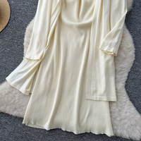Ensemble élégant 2 pièces pour femme : Cardigan tricoté à manches longues et robe longue unie, tenue décontractée pour le quotidien