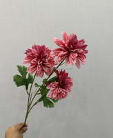 Dahlias artificiels de haute qualité, 3 têtes, longues tiges, pour la décoration de la maison et des mariages