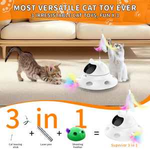 Juguete Láser para Gatos, 3 en 1, Juguetes Interactivos para Gatos, Juguete Automático para Gatos con Rotación de 360° °   Láser Aleatorio e Interactivo con Plumas - 5 Patrones Láser USB Re - Product Image 2