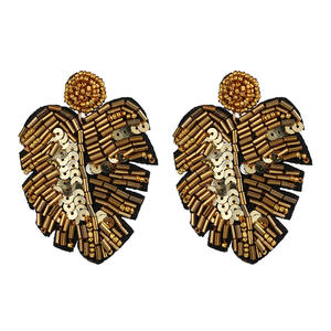 Ho anci الإبداعية الكبيرة الخضراء الترتر نبات النخيل ليف أقراط البذور حبة Monstera أقراط - Product Image 2