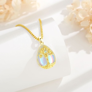 <span class=keywords><strong>Gioielli</strong></span> Divini Femminili Madre e Figlio, Collana con Pendente Albero della Vita a Goccia Placcato Oro 18K con Pietra di Luna e Zircone - Product Image 5