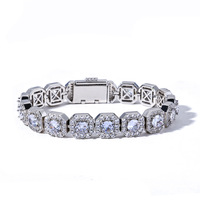 Bracelet de tennis Fulsun en laiton, motif octogonal, plaqué or blanc, entièrement pavé de zircons, style hip-hop, pour homme