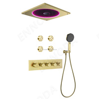 Nouvel ensemble de douche de luxe à LED avec effet pluie, grand débit d'eau, 4 modes, en laiton, thermostatique, pour massage corporel complet