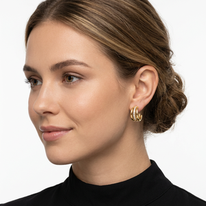 Trendy 925 Sterling <b>Silver</b> Gold Vermeil Double Row Pave Half <b>Hoop</b> <b>Earrings</b> <b>for</b> <b>Women</b>-Wedding & Party Gift - Product Image 3