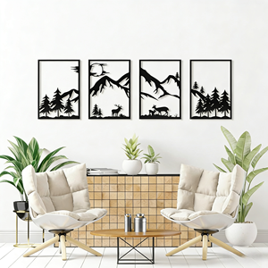 Decorazione <span class=keywords><strong>da</strong></span> Parete in Metallo, <span class=keywords><strong>Cervo</strong></span> Sika al Tramonto nella Foresta, Artigianato, Pendenti, Oggetti Decorativi e Ornamenti - Product Image 3