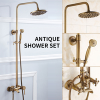 Ensemble de douche en laiton de style européen, finition brossée moderne, robinet de salle de bain de luxe avec barre coulissante, montage mural, eau chaude et froide