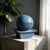 Fontaine de table en céramique bleue avec motif de fleur de lotus, décoration aquatique pour la maison ou le bureau