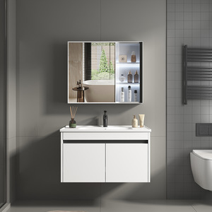 Armoire murale en aluminium design moderne pour vanité de salle de bain avec miroir LED et lavabo en céramique pour hôtel - Product Image 1