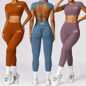 Leggings femininas para treino de academia, roupa esportiva de cintura alta para ioga, roupa esportiva com costas abertas, novidade