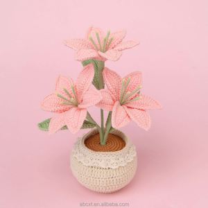 Car Decoration Handmade Knitted Crochet Lily Pot Plant for Home Decor - Product Image 2
