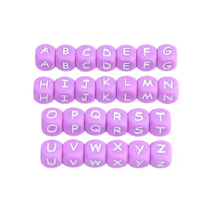 English square cube letter beads wholesale for jewelry makingHot sale products babt silicone teething beads English letters