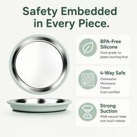 Assiette bébé la plus vendue, sûre, en acier inoxydable 304, enveloppée de silicone, non divisée, base isolée, motif dessin animé, compatible lave-vaisselle