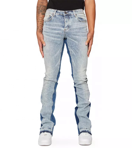 Factory High Quality Men's <strong>Denimpants</strong> Streetwear Flare Wide Leg Jeans Classic Distressed Workwear Baggy Patchwork Contrast Jeans - Product Image 2