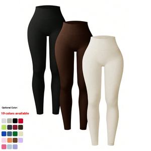 Leggings Deportivos Sin Costuras de Cintura Alta Ropa de Fitness y Yoga Cierre de Cintura Elástica <span class=keywords><strong>Spandex</strong></span>/Nailon Color Sólido Push-Up Levanta Glúteos - Product Image 2