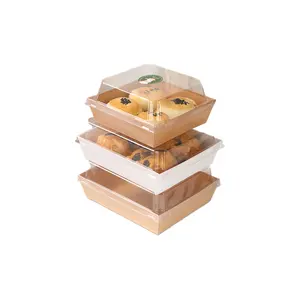 Récipients alimentaires jetables rectangulaires personnalisés Boîtes à pain en papier pour tranche de sandwich gâteau boulangerie avec couvercles sécurisés transparents