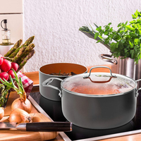 Marmite à soupe et à bouillon en aluminium de qualité supérieure avec revêtement antiadhésif, poignée en acier inoxydable, compatible gaz et induction, avec couvercle inclus