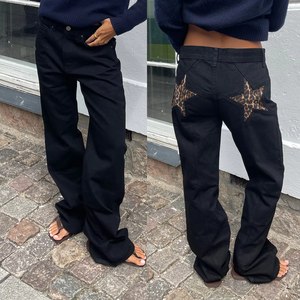 Jeans droits taille haute pour femmes, avec strass étoiles, style Y2K, en denim extensible, décontractés, personnalisables OEM ODM 2026 - Product Image 2