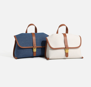 กระเป๋าสะพายไหล่ผ้ายีนส์สีพื้นมีซิปปิดแฟชั่นของผู้หญิง - Product Image 3