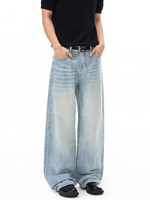 Jean baggy en denim pour homme, délavage clair, coupe large, effet déchiré, style vintage, coupe oversize, streetwear Y2K rétro