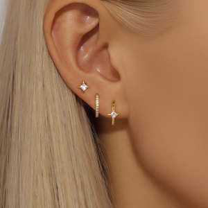 Ensemble de boucles d'oreilles en argent sterling S925 avec zircon géométrique, motif étoile, cœur, fleur, élégantes, simples, pour un usage quotidien - Product Image 4