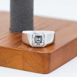 PastonJewelry 아이스 아웃 5*5mm 회색 색상 Asscher Moissanite 독방 남성 반지 결혼 약혼 vvs 다이아몬드 보석 - Product Image 1