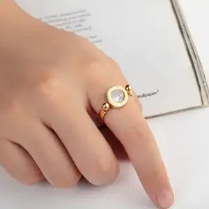 Cincin Enamel & Cangkang Putar Angka Romawi Baja Tahan Karat Kualitas Tinggi, Cincin Fidget Wanita