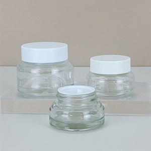 Stock Cosmetic Packaging Clear 15ml 30ml 15g 30g Skincare Cream Butte Balm Slanted Shoulder <b>Empty</b> Refillable Glass <b>Jar</b> with Lid - Product Image 3
