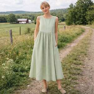 高品质定制纯亚麻无袖女式连衣裙供应商，夏季透气、舒适、休闲连衣裙 - Product Image 4