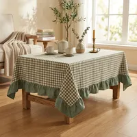 Nappe en coton pur à carreaux vert sauge Shanlian, avec volants, pour décoration de cuisine rustique, style campagne française, taille et couleurs personnalisables