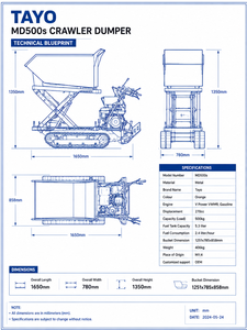 Tayo MD500s Mini Metal 4-Wheel Crawler <b>Dumper</b> 500kg Capacity Engine Driven with Lifting Bucket Wheelbarrow Style Heavy Duty - Product Image 3