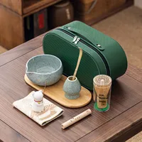 Kit Matcha Personnalisé Fait Main 5 Pièces : Bol en Céramique, Fouet en Bambou, Brosse, Tamis, Support et Cuillère – Ensemble Complet pour Matcha