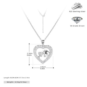 Collar con colgante de corazón de Zirconia cúbica Micro Pave de Plata de Ley 925, enlace de joyería de moda de estilo coreano versátil de lujo nuevo - Product Image 3