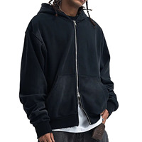 Sweat-shirt à capuche gris pour homme, entièrement zippé, en coton épais, coupe oversize, couleur unie, doublure polaire, décontracté