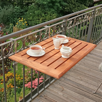 Table de balcon pliable ACACIA 600 x 400 mm, structure en acier, plateau en bois massif, design moderne, mobilier d'extérieur, utilisation hôtelière, ISO9001