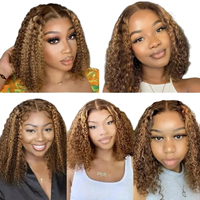 Perruque brésilienne en cheveux humains, coupe bob ondulée, avec dentelle 13*4, mèches, longueur moyenne 10, 12, 14, 16 pouces, pour usage quotidien