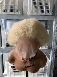 CF 180 Perruques sans colle Full Lace Perruque européenne de luxe Cheveux humains <span class=keywords><strong>Blond</strong></span> 613 Afro Kinky Curl Perruques nouées à la main 8 "Peut faire des tresses - Product Image 2