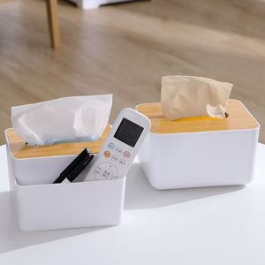Wood Grain Tissue <b>Box</b> With <b>Storage</b> Compartment For Home Office Desktop Use - Product Image 2
