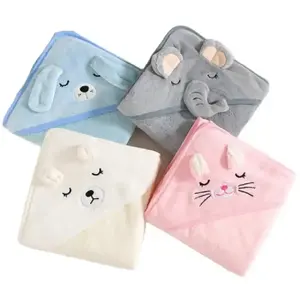 New Cartoon Animal Kids Soft Fast Absorbing Microfiber Coral Fleece Baby Hooded Bath Wrap Baby Towel