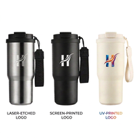 Gobelet isotherme portable avec poignée, bouteille d'eau en acier inoxydable, tasse à double paroi, impression UV 3D du logo, en stock, gobelet 2 en 1