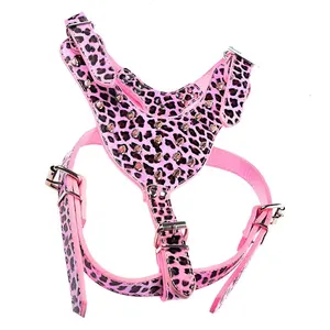 Fashion Punk Style Luxus Spiked Studded Weich leder Hunde geschirr Pink Leopard Print Hunde weste
