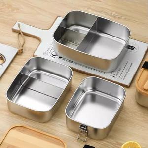 304 Stainless Steel <b>Lunch</b> <b>Box</b> Bamboo Lid Rectangle Bento <b>Box</b> For Office Students Picnic Outdoor Use - Product Image 3
