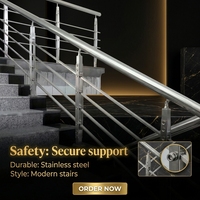 Rampe d'escalier de balcon en acier inoxydable sur mesure avec usinage CNC SUS 304, design industriel, fixation au sol, certifiée CE