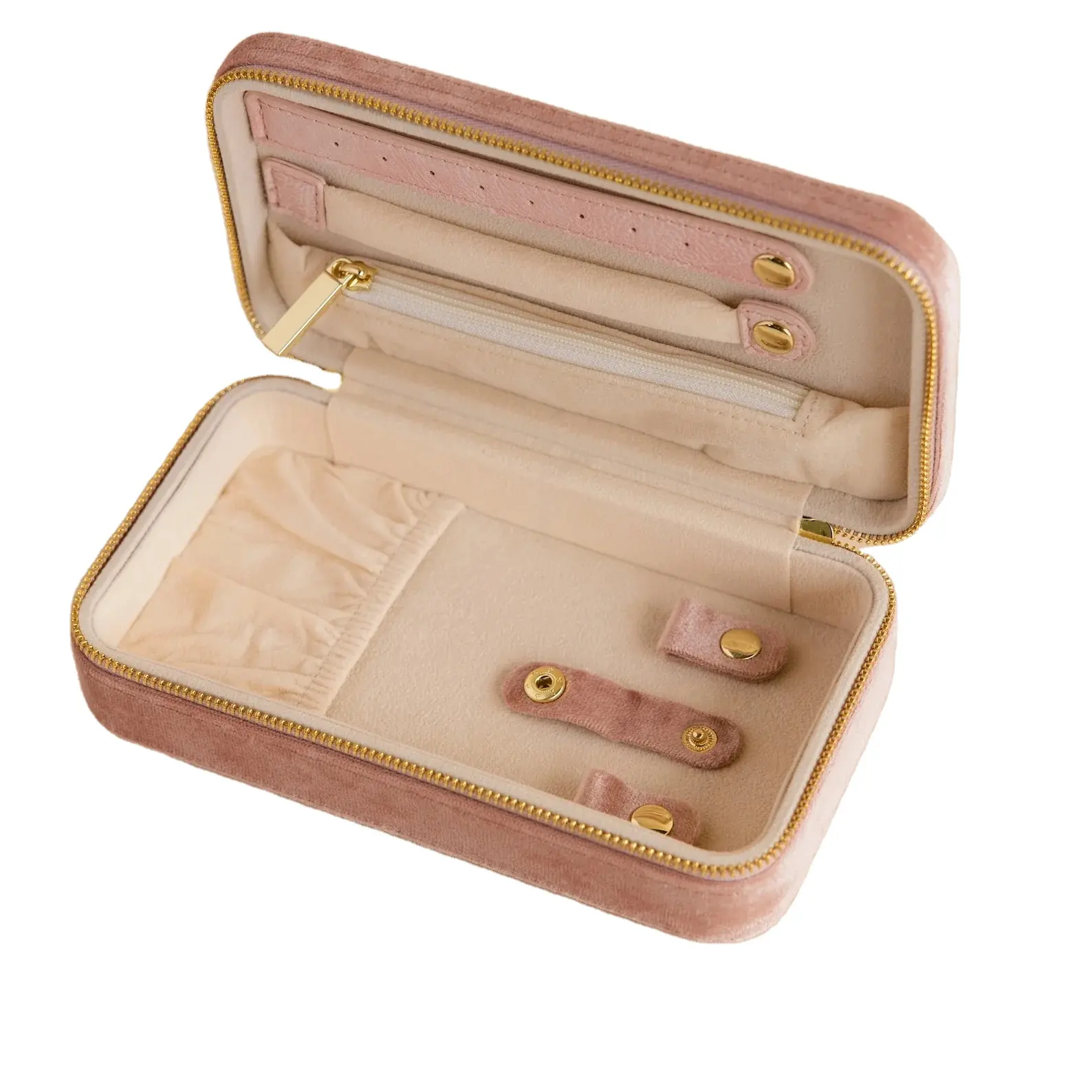 Pink Soft Velvet Rectangle Jewelry Storage Case with Zipper Closure Customizable Logo Mother's Day Anniversary Gift Trinket Box